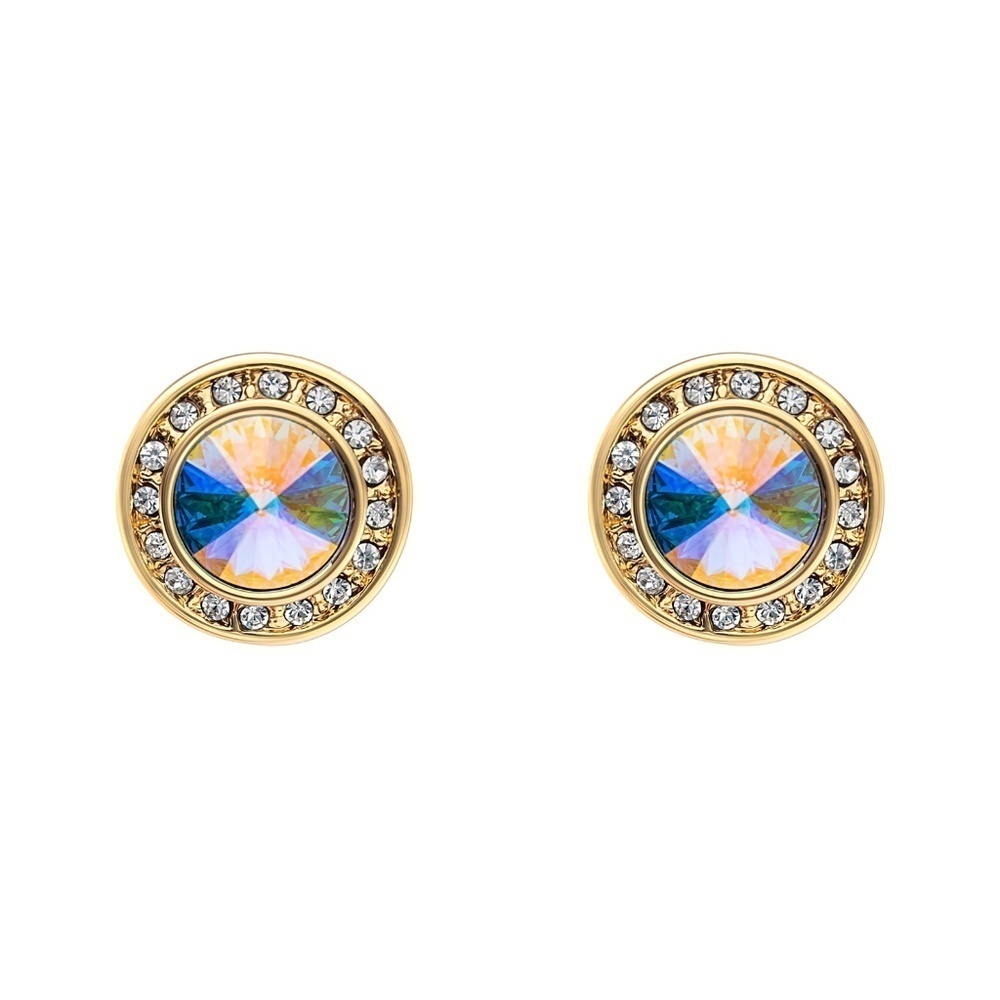 Goldtone Halo Stud Earrings with Swarovski AB Crystals